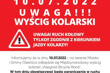 Uwaga 10 lipca wyścig kolarski! Meta w Oleśnicy!